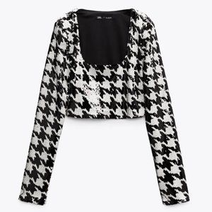 NWT Black/White Sequin Crop Top, XL